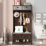 U-Can Hall Tree with 6 Hooks and Hinged Lid, Coat Hanger, Entryway Bench, Storage Bench, 3-in-1 N724P184891D