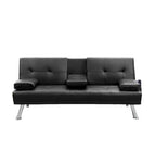 ZUN MEGA Futon Sofa Bed, Modern Faux Leather Convertible Folding Lounge Sofa for Living Room with 2 Cup W97543712