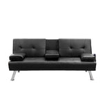 ZUN MEGA Futon Sofa Bed, Modern Faux Leather Convertible Folding Lounge Sofa for Living Room with 2 Cup W97543712