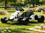 White 24V Electric Go-Kart Dual 150W Motors Adjustable Seat 11.2MPH High Speed Slow Start 5-Point 42176060