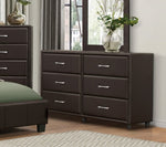 ZUN Contemporary Design Bedroom 1pc Dresser of 6 Drawers Faux Leather Upholstery, Dark Brown Furniture B011P183622