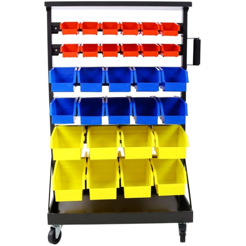 6-Tier Dual-Sided Rolling Bin Rack , 350 Pound Capacity, Includes 60 Organizer Bins, with Tray and W465P202988