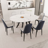 47-63" expandable circular dining tables , equipped with 6 PU fabric thick cushioned dining chairs 28870621