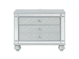 2 Drawers Nightstand with Fret Work Detail in Silver Metallic B016P255631