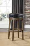 Round Swivel Bar Stool Set of 2, Black Faux Leather 360-degree Swivel Seat Nailhead Trim Solid Wood B011P201563