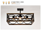 4-Light Square Kitchen Island Lights Ceiling Light Farmhouse Dining Room Light Fixture, Wood and W3596P469831