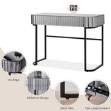 39" Mirrored Makeup Vanity Table with Stainless Steel Base, Mirrored Console Dressing Table with 2 N704P171796B