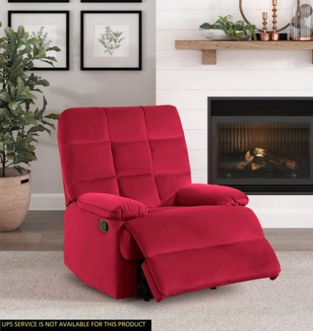 ZUN Reclining Chair Red Velvet Upholstery Square Tufted Back Pillowtop Arms Solid Wood Furniture Modern B011P182496