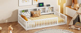 Wood Twin XL Size Floor Bed with Storage Cabinets and USB Ports, White N709P205811K