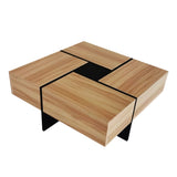ON-TREND Unique Design Coffee Table with 4 Hidden Storage Compartments, Square Cocktail Table with WF305182AAD