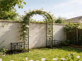 Metal Garden Arch with two plant stands 79.5'' Wide x 86.6'' High Climbing Plants Support Rose Arch W158681135