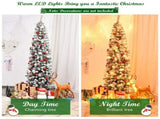 7.5ft Snow Flocked Pencil Christmas Tree - 641 Branch Tips, 350 Warm LED Lights, PVCMetal 44605687