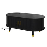 42.5"W Wooden Oval Fluted Coffee with Charging Station, Mid-Century Center N721P297572B