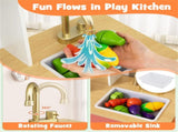 Orange Kids Play Kitchen with Realistic Faucet & Ice Dispenser, Anti-Tipping Pretend Cooking Set for 34281002