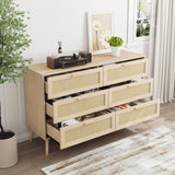 Rattan 6 Drawers Chest of Dressers for Bedroom, Modern 6 Drawer Dresser, Wide Chest of Drawers with W1706P189827