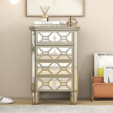 ZUN Elegant Mirrored 4-Drawer Chest with Golden Lines Storage Cabinet for Living Room, Hallway, Entryway WF302317AAN