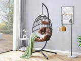 Heavy-Duty Iron Hanging Chair with Wicker Weave Single Person Swing for Indoor/Outdoor W2920P281902