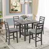 5-Piece Wooden Counter Height Dining Set with Padded Chairs and Storage Shelving 08366241