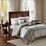Jacquard 7 Piece Comforter Set Blue Queen B03596988