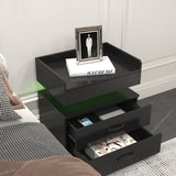 1 Set Nightstand with Adjustable LED Strip Light, 2-drawers, Large Storage Space, Suitable for W368P239006