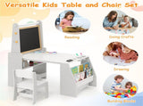 Grey Kids Activity Table with Magnetic Whiteboard/Chalkboard & Paper Roll, Multi-Storage Art Desk 06087577