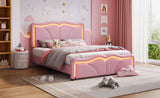 ZUN Full Size Upholstered Platform Bed with Curve Shaped and Height-adjustbale Headboard,LED Light WF323749AAH