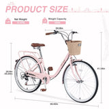 7 Speed City Bike With Basket , Steel Frame,Multiple Colors 26 Inch Girls Bicycle W1019P206062