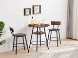Round bar stool set with shelf, upholstered stool with backrest, Rustic Brown, 23.62'' W 23.62'' D W1162101847