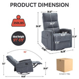 Manual Recliner Chair with Rocker and Swivel in Fabric for Living Room, Grey W3224P289293
