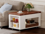 27.6'' Modern Multi-Function Coffee Table/Side Table with Foldable Top & Casters, Multi-tier N735P328521D