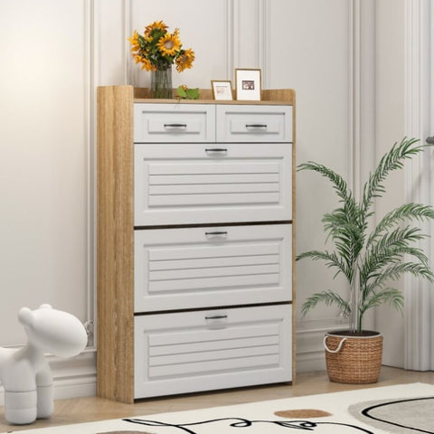 ZUN 1250 White +Oak Color shoe cabinet with 3 doors 2 drawers,large space for storage W1320P144273