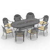 ZUN L86.22*W42.32-inch Oval Cast Aluminum Patio Dining Table with Black Frame and Umbrella Hole W1710P166016