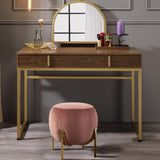 2 Drawers Vanity Desk with Mirror and Jewelry Tray, Walnut and Gold B016P317505