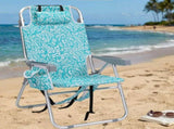 1 PCS Aluminum Beach Chair, 15 Inch Seat Height Teal Tribal Pattern, 5 Positions Reclining Folding 41980863
