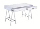 White High Gloss and Chrome Writing Desk with USB Port B062P209205