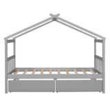 ZUN Twin Size Wooden House Bed with Drawers, Gray 38831000