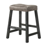 Rustic Backless Counter Stool Set of 2 25 Inch Wooden Farmhouse Barstool with Brown Leather Seat, W2537P298998