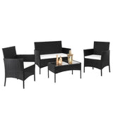 2pcs Arm Chairs 1pc Love Seat & Tempered Glass Coffee Table Rattan Sofa Set Black 38458938