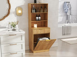 Tall Narrow Fluted Storage Cabinet with 10-Gallon Hidden Trash Bin Compartment, Freestanding W2557P492719