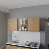 Natural Oak Wall Cabinet Kitchen in Melamine with 4-Door and Glass Storage B062P290290