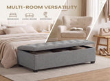 Large Storage Ottoman Bench, End of Bed Bench with Tufted Linen-Look Fabric, Light Gray 17587796