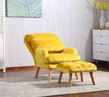 Soft Comfortable 1pc Accent Click Clack Chair with Ottoman Yellow Fabric Upholstered Oak Finish Legs B01166681