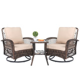 ZUN 3 Pieces Patio Furniture Set, Outdoor Swivel Gliders Rocker, Wicker Patio Bistro Set with Rattan 40555830