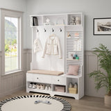 Multi-purpose Hallway Hall Tree with Removable Linen Cushioned Entryway Bench, Coat Rack, Storage W757P196820