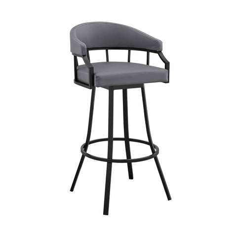 ZUN Palmdale 30" Swivel Slate Gray Faux Leather and Black Metal Bar Stool B2736P268591