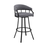 ZUN Valerie 30" Swivel Slate Gray Faux Leather and Black Metal Bar Stool B2736P268592