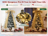 6FT Pre-Lit Flocked Christmas Tree with 42 Real Pine cones & Gold Ribbon Bows, 200 Warm White LEDs 8 N704P526149J