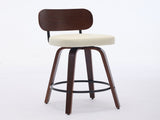 Swivel Bar Stools Set of 2, 26" Upholstered Faux Leather Counter Height Barstools with Walnut Back & W1143P300154
