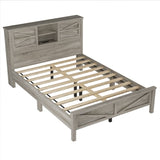 Farmhouse Platform Bed with Double Sliding Barn Door, Queen Size Rustic Wood Bed with
Charging WF317944AAG