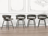28" Technical Leather Woven Bar Stool Set of 2,Black legs Barstools No Adjustable Kitchen Island W2189131686